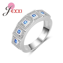 Top Quality 925 Sterling Silver Jewelry Ring Special Square Design Blue AAA Zircon Fine Casual Office Anel Free Shipping 2024 - buy cheap