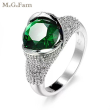 MxGxFam Green Zircon Rings For Women Romantic Style Creative Design White Gold color Hot jewelry AAA+ 2024 - buy cheap