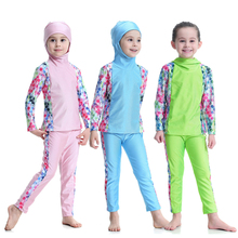 Middle Eastern Girls Swimwear Conservative Full Bathing Suit Hijab Long Sleeve Shirt+pants 2pcs Kids Islamic Muslim Swimsuits 2024 - buy cheap