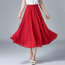 Women' Elegant High Waist Chiffon Skirt Female Elastic Waist Long Maxi Skirt Saias Summer Autumn New Style Skirts Vestidos 2024 - buy cheap