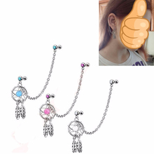 Showlove1pcs different Color Dream Catcher Dangling Chain Earrings Ear Ear Helix Tragus Cartilage Studs Piercing Barbell Jewelry 2024 - buy cheap