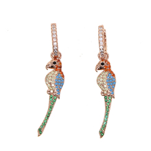 wholesale Cute parrot charm Earring Lovely Animal earrings rose gold colorful stone jewelry for girl women Fashion Jewelry 2024 - buy cheap