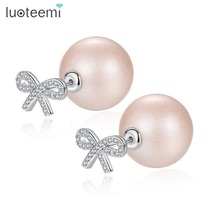LUOTEEMI-Pendientes de circonia cúbica con lazo para mujer, joyería de perlas para fiesta 2024 - compra barato
