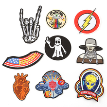 Parches bordados de Alien para camiseta, pegatinas de calavera para ropa, aplicaciones de costura, insignias de corazón Hippie, planchado, rayas, novedad, 1 ud. 2024 - compra barato