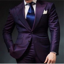 Purple Mens Wedding Prom Suits 2 Pieces Groom Tuxedos Two Buttons Dinner Blazer Best Man Groomsman Costumes 2024 - buy cheap
