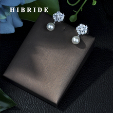 HIBRIDE-pendientes de perlas para mujer, aretes de Zirconia cúbica AAA, Color dorado, E-07 2024 - compra barato