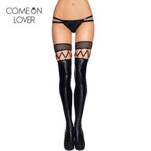 Comeonlover Fishnet top black faux leather stockings knee high sexy stockings women tights stocking RE80432 thigh high stockings 2024 - buy cheap