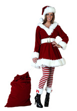 Feminino sexy natal miss santa vestido trajes de natal para adultos vestido de natal + bolsa + cinto + chapéu conjunto 2024 - compre barato