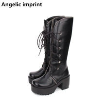 Imã angélico mori menina punk botas de motocicleta feminina lolita botas góticas salto alto sapatos plataforma 35-40 8cm 2024 - compre barato