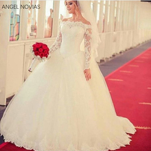 Angel Novias Long Sleeves Arabic Ball Gown Plus Size Wedding Dresses 2020 Boho Bridal Gowns Vestidos De Noiva De Luxo 2019 2024 - buy cheap