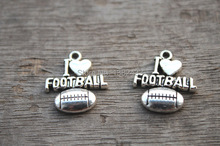 20pcs--I Love Football Charms , Antique Tibetan Silver Tone Love football charm pendants 20x18mm 2024 - buy cheap
