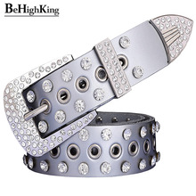 Fashion Rhinestone Genuine Leather Female Belt Unisex Cow Skin Waist Strap Quality Pin Buckle Girdle Width 3.3 Cm 2024 - buy cheap