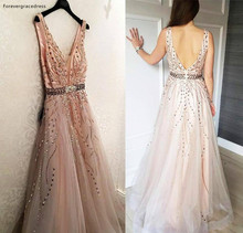 2019 Cheap Deep V Neck Long Prom Dress Tulle Floor Length Pageant Holidays Wear Graduation Evening Party Gown Custom Made 2024 - buy cheap