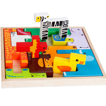 Montessori Baby Wooden Tangram Puzzle Education Jigsaw giraffe Animals Block Games Kids Children Educational Toys Set for Child 2024 - buy cheap