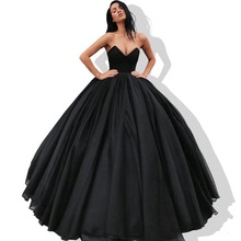 Black Sweetheart Sleeveless Floor Length Ball Gown Satin Evening Dresses With Lace Up Back Prom Party Gowns 2024 - buy cheap