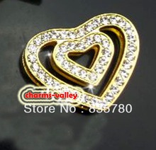 20PCS 18MM Full Rhinestone Hollow Double Heart With Golden Metal Fit 18MM Wristband Belt 2024 - buy cheap