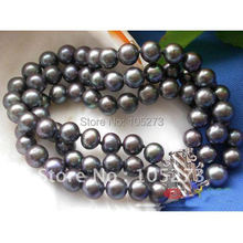 3Rows AA 8-9MM Black Color Round Shaper Freshwater Cultured Pearl Bracelet Fashion Style Women's Jewelry Free Shipping FN1955 2024 - buy cheap