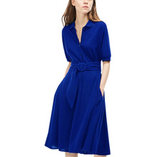 Women Dress 2019 Summer Elegant Shirt A Line Evening Party Dress Ladies Long Maxi Work Wear Dresses vestidos Hot Sale LJ15 2024 - buy cheap