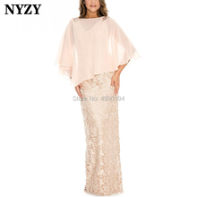 NYZY M176 Wedding Party Formal Dress Cape Sleeve Simple Venice Lace Champagne Long Mother of the Bride Dresses Elegant 2019 2024 - buy cheap