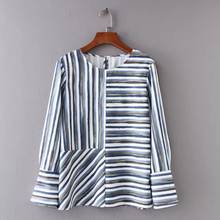 fashion women Stripe splicing shirt Long sleeve blouse O-Neck Smock Summer casual lady tops femininas blusas S2922 2024 - buy cheap