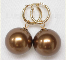 FREE shipping> >>>Dangle big 16mm coffee round sea shell pearl earring 2024 - buy cheap