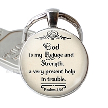God Is My Refuge and Strengh Bible Glass Dome Quote Pendant Bible Jewelry Bible Verse Key Chain Keyring Religion Gift 2024 - buy cheap