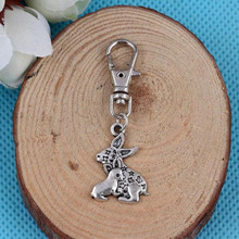 Mother Child Rabbit Keychain  Vintage Silver Charm Key Chains For Keys Car Key Ring Bag Handbag Accessories Jewelry 10PCS A568 2024 - buy cheap