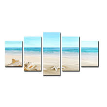 5 Panels Blue Seaside Beach Posters HD Printed Painting Canvas Art Beautiful Seascape Living Room Decoration Wall Art Pictures 2024 - buy cheap