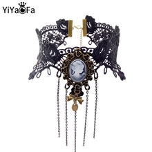 Yiyaofa colar de gargantilha gótico, colar vintage de renda e pingente, acessórios para mulheres, colar de declaração com gola falsa 2024 - compre barato