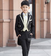 Conjunto de esmoquin negro de alta calidad para niños, traje de cumpleaños, moda informal Formal, trajes de boda, blazer, 4 Uds., 2018 2024 - compra barato