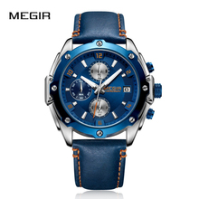 MEGIR Chronograph Men Watch Relogio Masculino Blue Leather Sport Watch Men Clock Waterproof Army Military Men's Wrist Watches 2024 - buy cheap