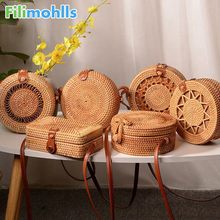 Bali Island Hand Woven Bag Round Butterfly buckle Rattan Straw Shoulder & Crossbody Bags for Women Beach Circle Bag S1458 2024 - buy cheap