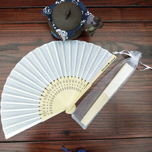 50pcs White Wedding Personalized Silk Fan Wedding Favor Gift Cloth Hand Folding Fans +Customized Printing+White Organza Bag/Box 2024 - buy cheap