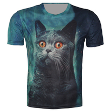 Camiseta en 3D para niños, Tops con estampado de galaxia azul y gato negro, ropa fresca para niño y niña, 95-155CM, 4-15 años 2024 - compra barato