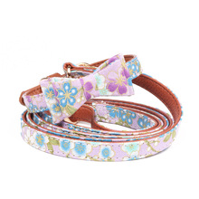 Fashion Purple Flower Print Small Pets Dogs Collar Outdoor Walking Leads Leashes Puppy Cats Bowknot Collars Chihuahua Leash 2024 - buy cheap