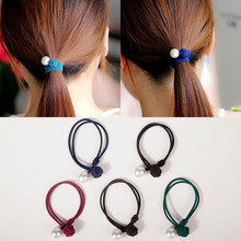 Artificial Pearl Blue Black Red Brown Green Double-layer Elastic Hair Bands Ponytail Holders Headwear Hair Accessories for Women 2024 - buy cheap