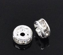 DoreenBeads Copper Spacer Beads Round Silver color White Rhinestone About 4mm Dia,Hole:About 1.2mm,3 PCs 2024 - buy cheap