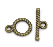 Zinc metal alloy Toggle Clasps Round Antique Bronze Stripe Pattern 16mm x5mm(5/8"x2/8")11mm x9mm(3/8"x3/8"),20 Sets new 2024 - buy cheap