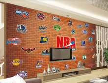 Papel de parede 3 d personalizado, equipe de basquete e linhas de mural em tijolos, usado na sala de estar, quarto, tv 2024 - compre barato
