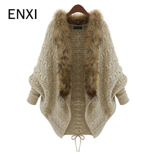 ENXI осенне-зимнее пальто для беременных женщин с длинным рукавом, мягкое и теплое вязаное пальто для беременных женщин с меховым воротником 2024 - купить недорого