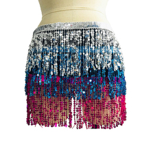 Женский пояс для танца живота, разноцветный пояс-шарф с бахромой и бусинами 2024 - купить недорого