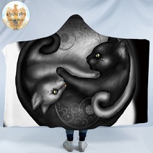 Yinyang-manta con capucha con dibujo de gato Morning, forro polar de Sherpa, Paisley impreso, color blanco y negro, Tai Chi 2024 - compra barato