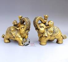 Chinese Dynasty Palace Bronze Copper Feng shui Wealth Elephant Statue Pair Set 2024 - buy cheap