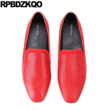 Prom 46 Real Leather Male Loafers Red Square Toe Runway Genuine 11 Casual Italian Mens Shoes Brands Comfort Brand Large Size 2024 - buy cheap
