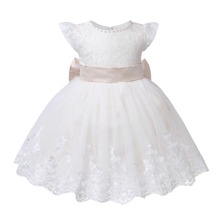 Baby Girl Dress Bead Lace Tulle Toddler Girl Christening Gown Big Bow Infant Party Baptism Dress for Newborn 1 Year Birthday 2024 - buy cheap