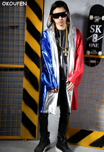 Fashion New Male singer DJ PU leather Long cloak jacket nightclub bar hairdresser stage costume 2024 - buy cheap