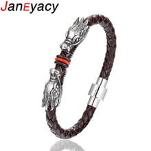 Fashion 6*6mm Braided Leather Men Bracelets 316L Stainless Steel Dragon Bracelets Bangles Trendy Male Jewelry Pulseira 2024 - buy cheap