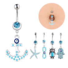 Piercing de árvore da vida azul em vários formatos, piercing de umbigo, umbigo, anéis de umbigo, joias de corpo femininas, piercing de barriga, 1 peça 2024 - compre barato