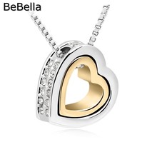 BeBella double metal color heart in heart pendant necklace with Czech crystal for women girl fashion jewelry Christmas gift 2024 - buy cheap