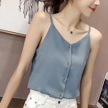 2018 New Summer Women Tops Fashion Causal Chiffon Blouse V-Neck Sleeveless Button Blusa Female Mujer Solid Shirt Top S6630 2024 - buy cheap